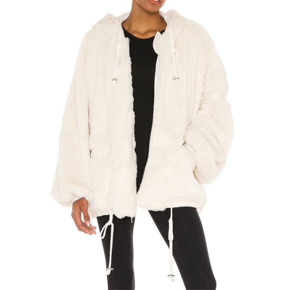 Free People Movement | Take a Moment Ivory Faux Fur Hooded Oversized Jacket - Picture 3 of 16